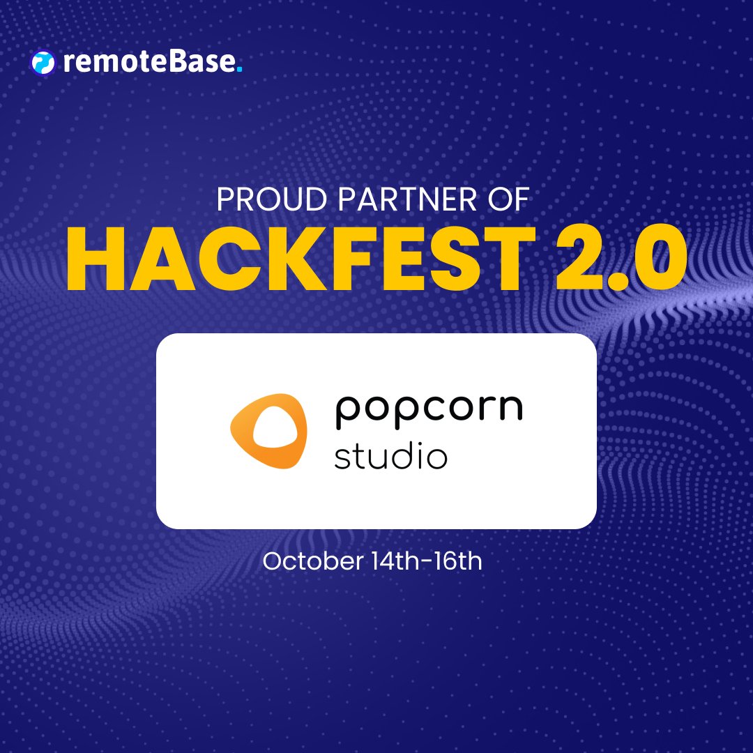 RemotebaseHQ's tweet photo. We are proud to announce our esteemed partner 
@popcornstudioco.

PopCorn Studio is the largest co-working ecosystem located in Pakistan. We are excited to have them as our partners for HackFest 2.0 - Build The Remote World!

Register: https://t.co/piEMn7bNzH

October 14th-16th https://t.co/mTvrkfcfdQ