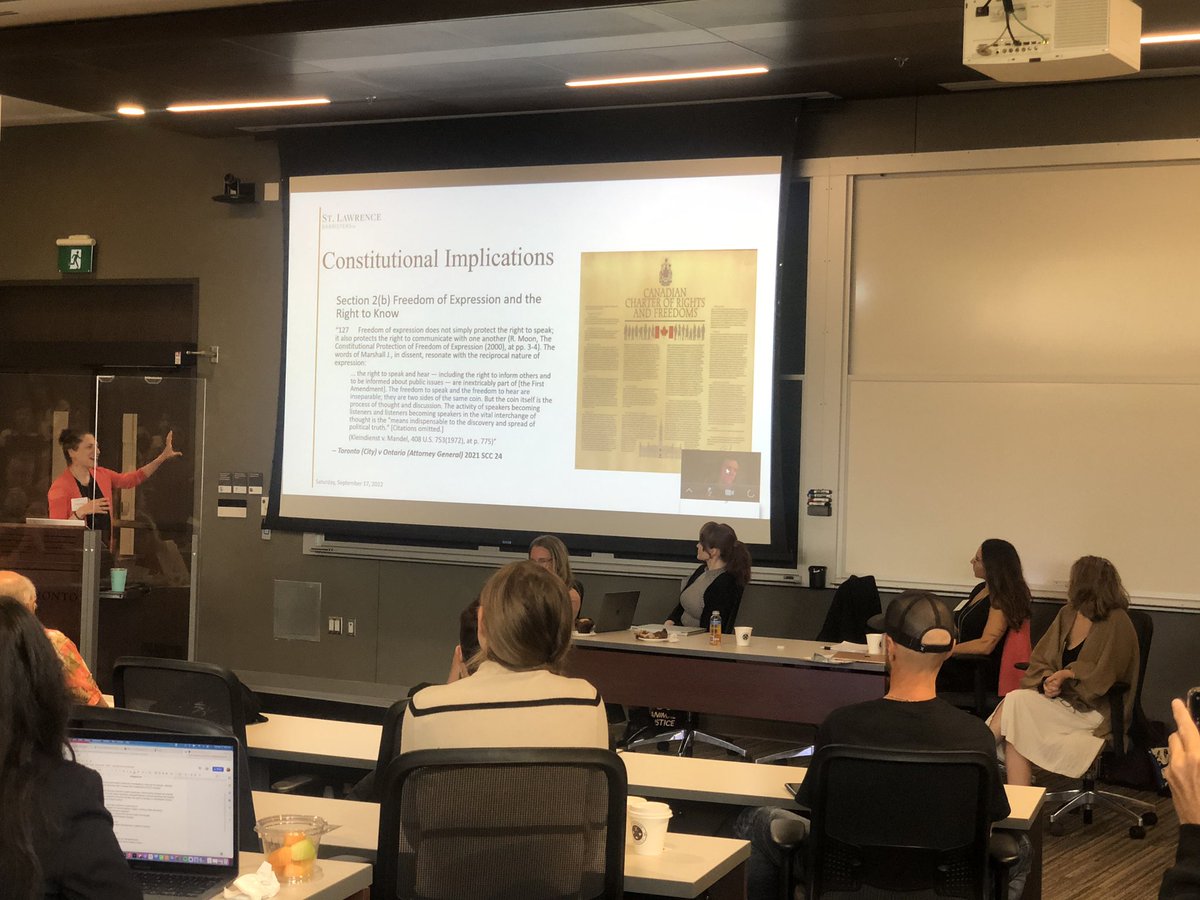 First panel of the day at the Canadian Animal Law Conference at <a href="/UTLaw/">UTLaw</a> is on ag gag! Featuring <a href="/JessLReid/">Jessica Scott-Reid, M.A.</a> @DxE_Matt <a href="/AlexiWood/">Alexi Wood</a> <a href="/lilcadieuxshaw/">Lillianne</a> <a href="/AlannaKDevine/">Alanna Devine</a> #calc2022