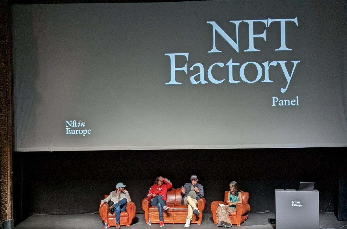 NFTFactoryParis's tweet photo. We're live at @nft_in_ w/ @albertinmeunier @BnoiitC @jmpailhon &amp; @bygrida 👏 https://t.co/f24bsMfJs1