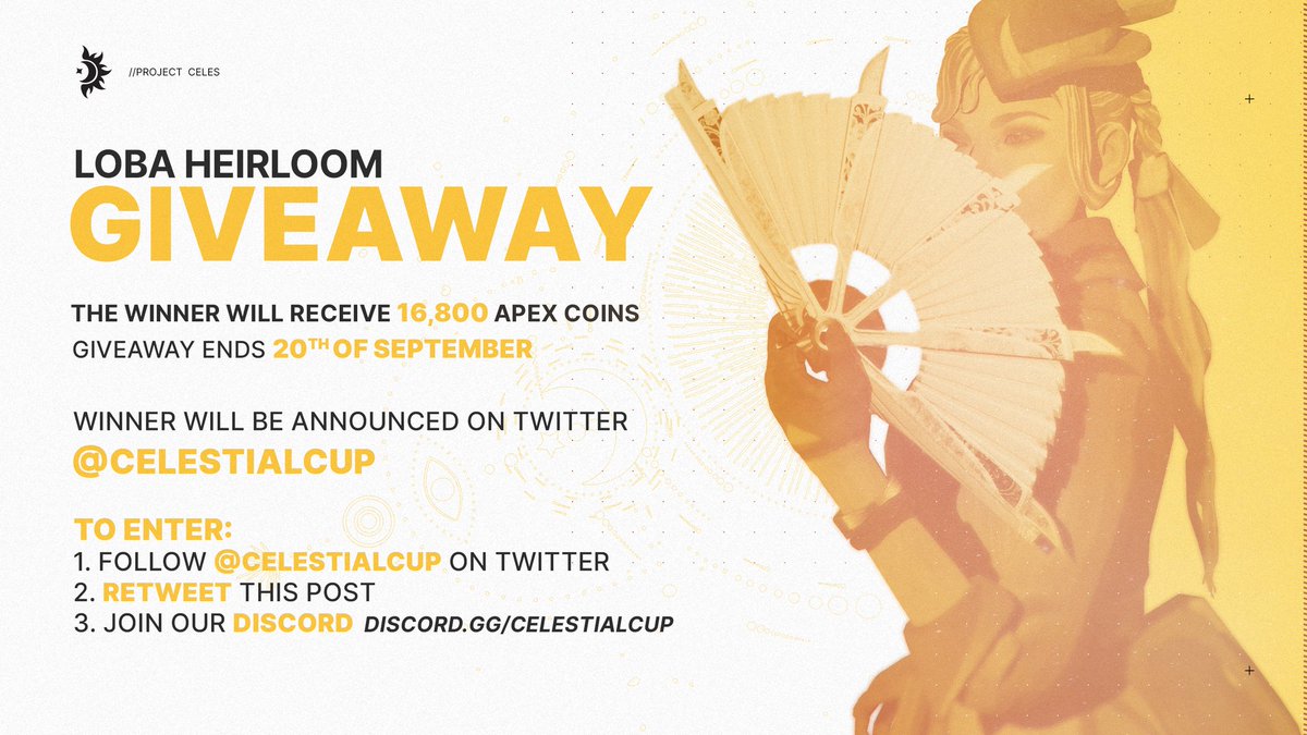 ✨ We are hosting a SECOND giveaway for the LOBA HEIRLOOM ✨

To enter:
🔸Follow <a href="/CelestialCup/">Celes Tournaments</a> on Twitter
🔸Retweet this post
🔸Join our Discord discord.gg/celestialcup

Giveaway ends 20th of September at 11pm EST. Share this with someone you think might be interested 🧡