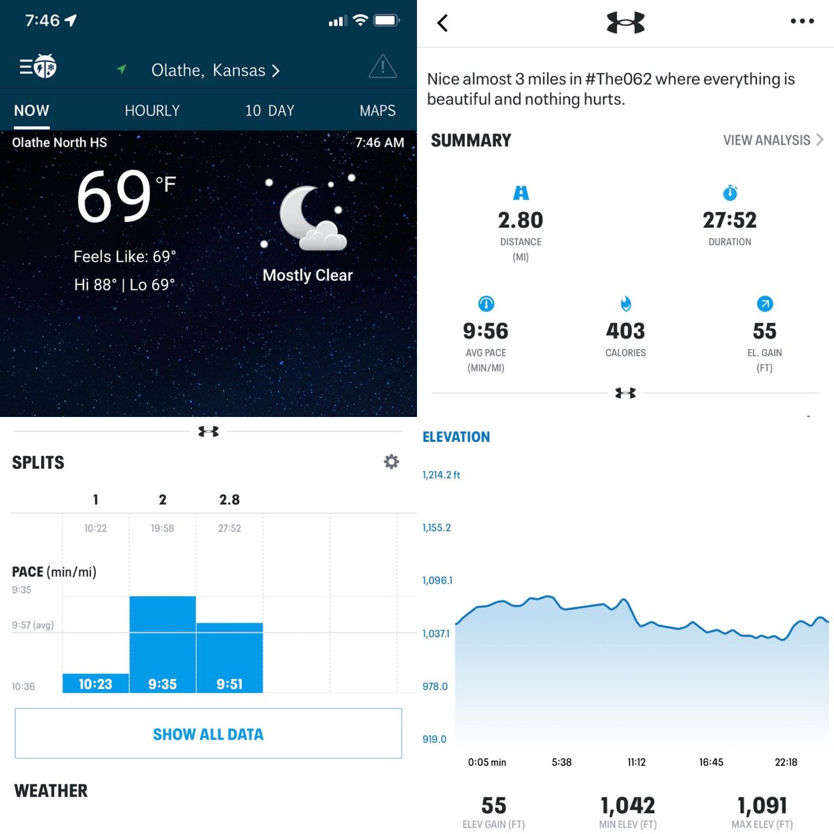 CMoneyKS's tweet photo. Nice #SaturdayMorning almost 3 miles in #The062 where everything is beautiful and nothing hurts. #Running #Fitness #KansasRunners #GrandpaRunners #OlatheKS #OSHS #Falcons #CheeseHope #Anteaters #UCIrvine #Zot https://t.co/m86AeRS396