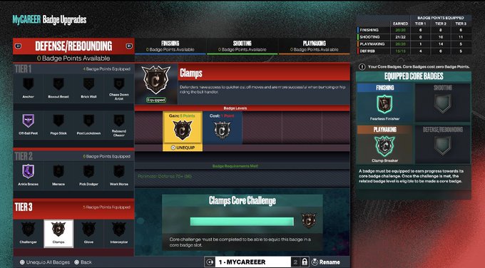 So I completed my Core Challenge to unlock clamps but it won&rsquo;t let me equip  to the core badge @2KSupport