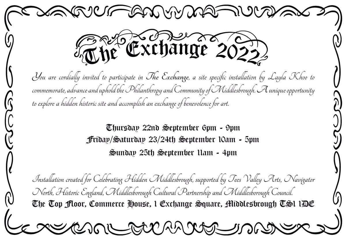 teesvalleyarts's tweet photo. Come Along to the forthcoming celebration of Layla Khoo’s year-long residency at Exchange Square in Middlesbrough as part of Celebrating Hidden Middlesbrough.
#theexchange #celebratinghiddenmiddlesbrough #hiddenboro #hiddenmbro #MAW #middlesbrough #middlesbroughartweekender https://t.co/jFlOuD0Ugf