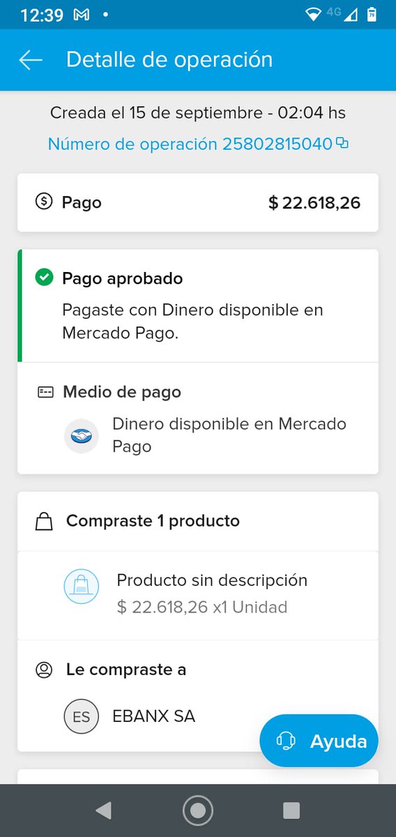 FLoleaga's tweet photo. @mercadopago @dzapatillas @DNDConsumidor  el dia 15 del corriente a las 2.04 am me sustrajeron $22618.26 de mi cuenta de mercado pago con una compra que hicieron a traves de Ebanx. Ya hice los reclamos correspondientes y me dicen que la cuenta esta segura y no se puede hacer nada https://t.co/aLAvyjeaQi