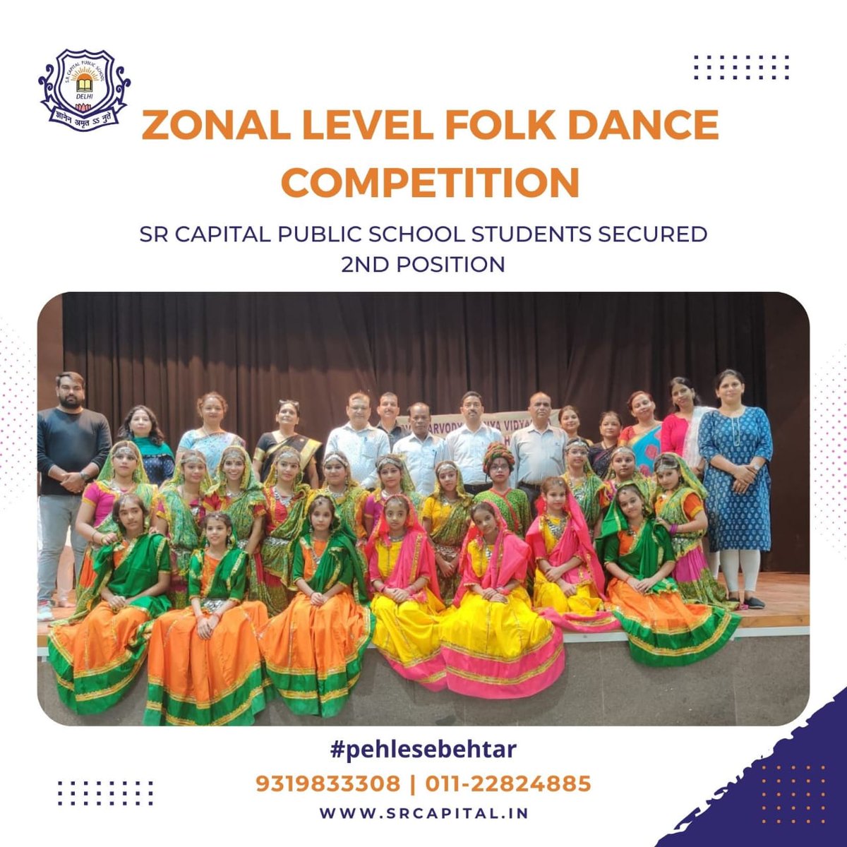 SchoolSRCapital's tweet photo. It is our great pleasure to inform everyone that our students have secured the #2ndposition in #zonallevel #FolkDanceCompetition. Hats off to our students who are coping with exams and dancing with tunes too, at the same time. We are #proud of you.
#pehlesebehtar
@SchoolSRCapital https://t.co/bomikdolXj