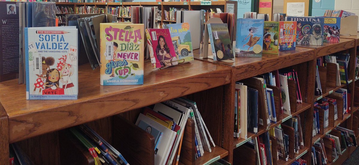 LisaCrede's tweet photo. Displaying some titles to highlight Hispanic Heritage Month @moore_magnet https://t.co/OcFWMEgNSo