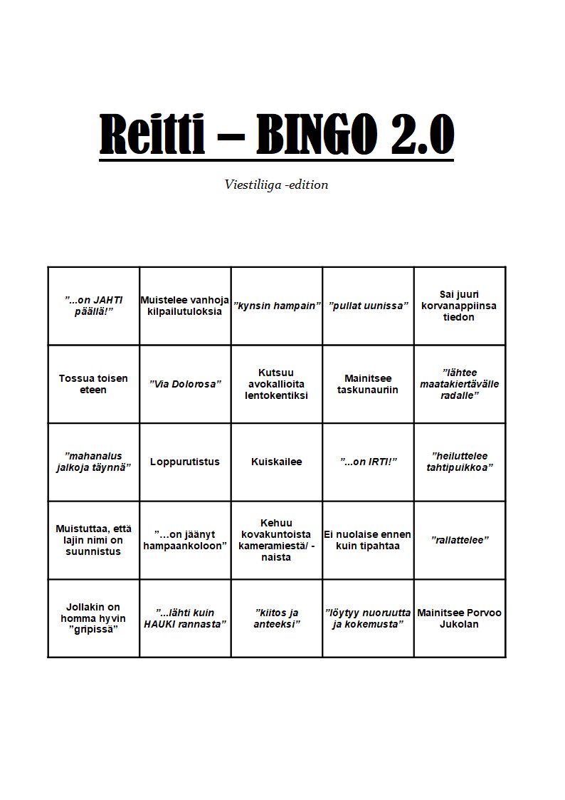 Aika kaivaa 🍿 esiin ja ottaa 🛋 mukava asento. Tästä lisätekemistä <a href="/viestiliiga/">Viestiliiga</a> finaalin seuraamisen ja <a href="/MTReitti/">Mikko Reitti</a> kuuntelun ratoksi olkaa hyvä!
#viestiliiga #suunnistus #reittibingo