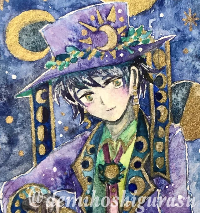 #自創作男子イラストフェス01素敵なタグ参加させていただきます!帽子とか眼鏡とか天使とかキラキラ不思議な男の子を描いてます。 