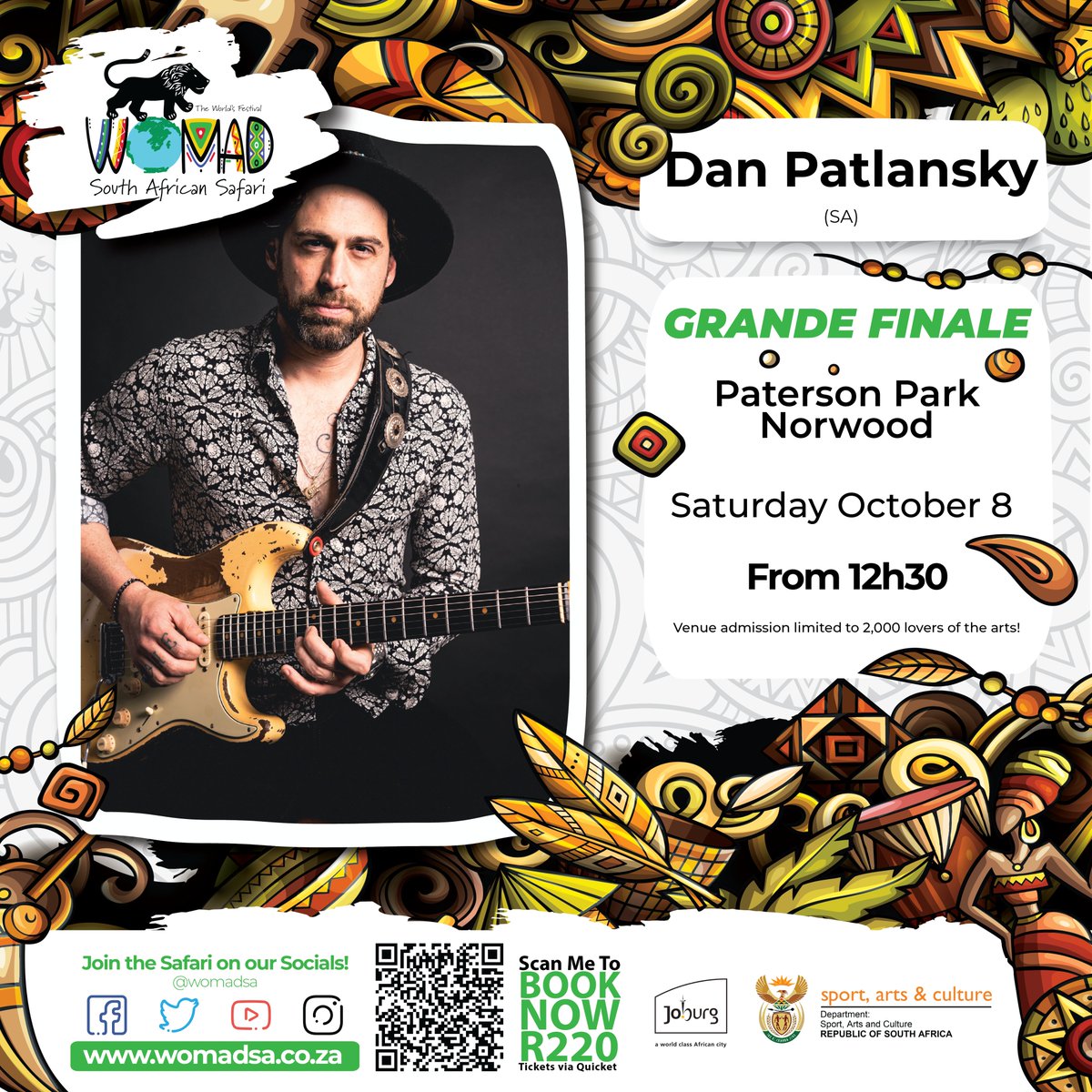 Dan Patlansky - #4 Best guitarist in the WORLD steps onto the WOMADSA stage with an ELECTRIFYING performance not to be missed!

Get your tickets NOW! Limited venue space.
Quicket: qkt.io/GizKOv

#womadsa #womadsa22 #theworldsfestival #womademergingartists #patersonpark