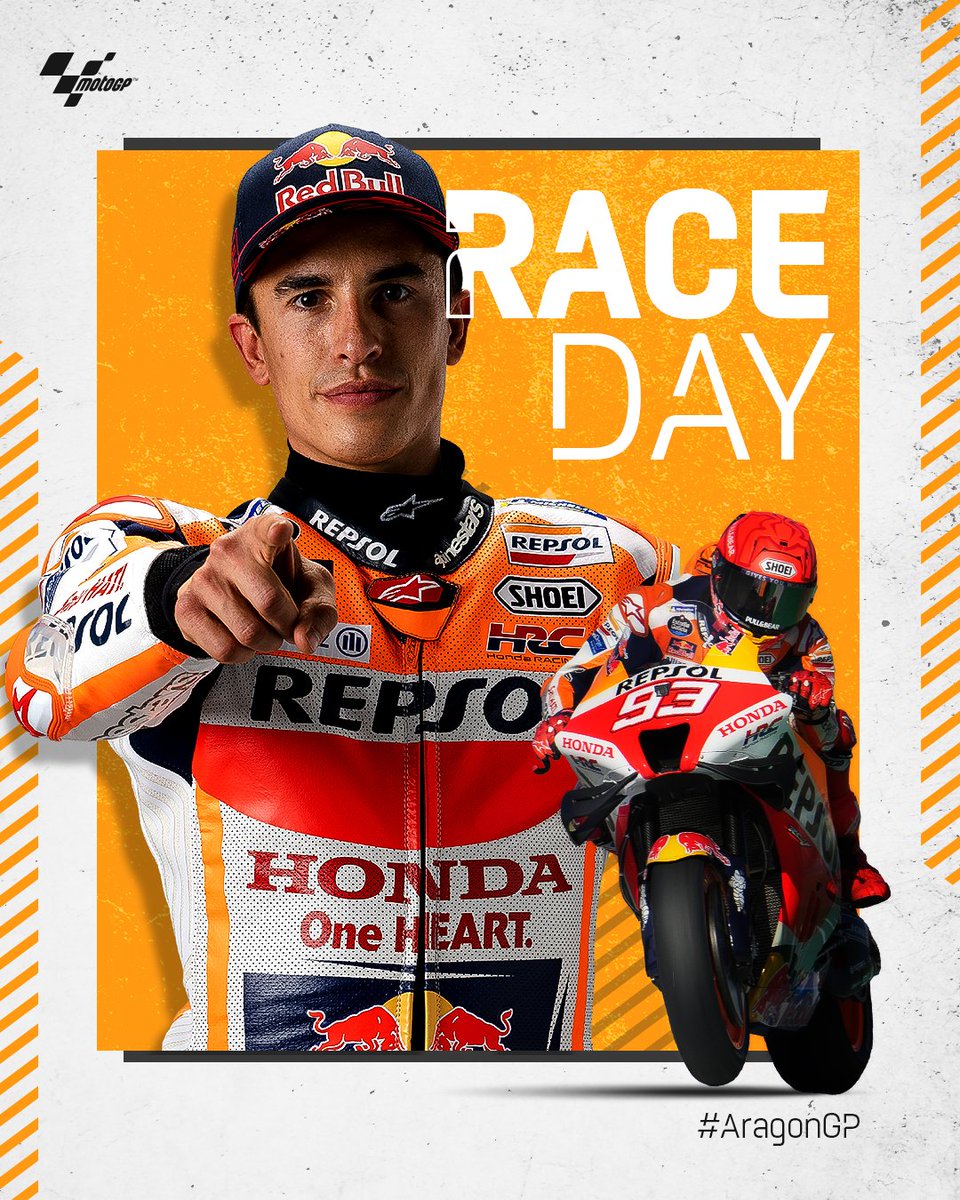 MotoGP's tweet photo. Your favourite day of the week is here 🥳

IT'S RACE DAY! 🔥

#AragonGP 🏁 https://t.co/hybn8GurBS