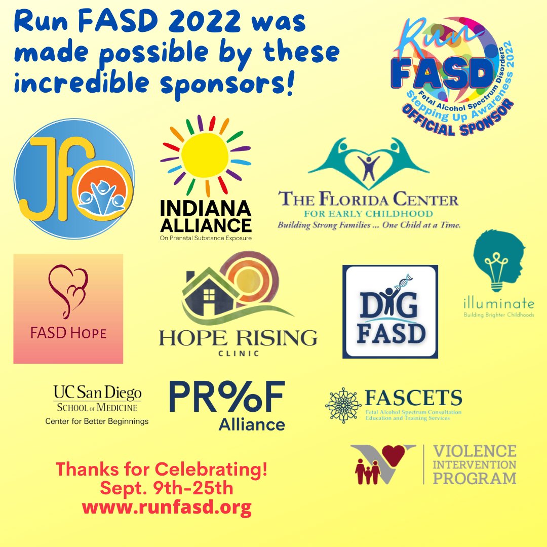 FASDUnited's tweet photo. #RunFASD would not be possible without our sponsors! Thank you @inalliance_pse, @fasdhope, #HopeRisingClinic, #JusticeForOrphans, @FasdResearch, #Fascets, @UCSDMedSchool, @Proof_Alliance, @TheFlaCenter, @illuminate_co, & @VIP_Cares
https://t.co/BTnKI0HMje for information 👟 https://t.co/mtYngWrh9v