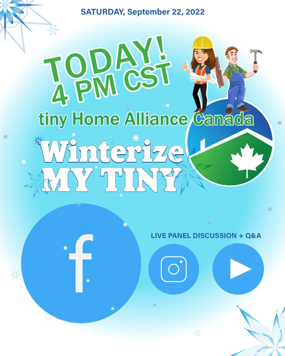 THBAssociation's tweet photo. Will you be ready for the winter? This discussion will focus on what it takes to be snuggly warm all winter long. Join #tinyhomealliancecanada for this LIVE public event. Event details are right here: https://t.co/iGWvnnFytf
#sunshinetinyhomes #winterizemytiny #gobiglivingtiny https://t.co/5HvHJyLBpW