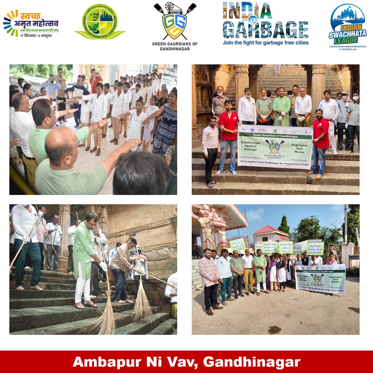 A large no. of students, NSS &amp; youth groups came together &amp; participated in #CleanlinessDrives organised under #IndianSwachhataLeague and echoed the spirit of #YouthVsGarbage. Hon'ble Mayor led the drive at #AmbapurStepWell &amp; motivated young generation towards cleanliness (1/n)