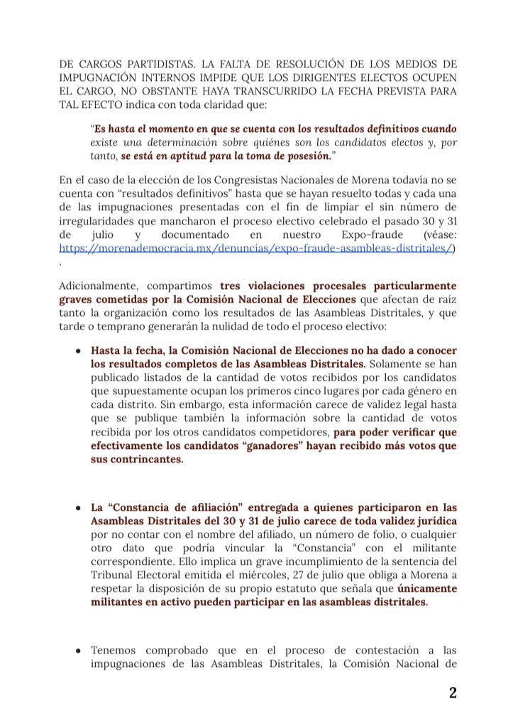 JohnMAckerman's tweet photo. OJO: Compartimos nuestro nuevo pronunciamiento de la @ConvenMorena que denuncia y demuestra jurídicamente que todos los acuerdos tomados hoy por el III Congreso Nacional de @PartidoMorenaMx serán nulos de pleno derecho.👇🏾👇🏾👇🏾👇🏾 https://t.co/trlu2HOzze