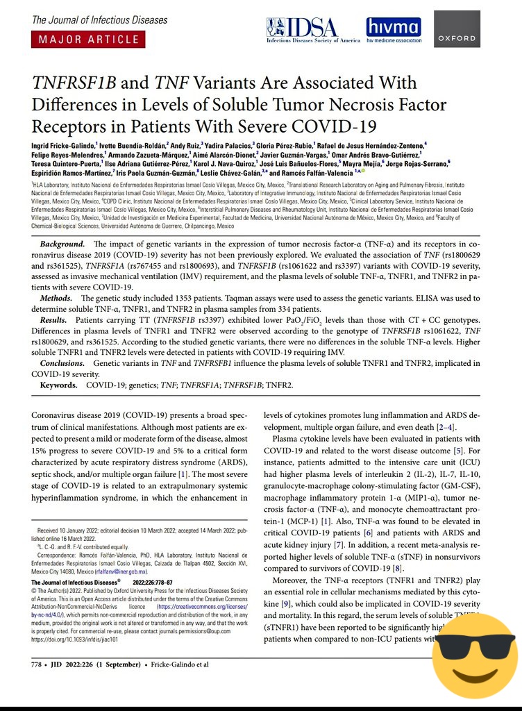 HLA_Laboratory's tweet photo. Finally! The final version of our manuscript describing #singlenucleotidevariants on #TNFreceptors & TNF associated with differences in soluble levels among severe #COVID19 patients.
https://t.co/TksyT70UQl
Please read & share! https://t.co/tZph5Q3RFe