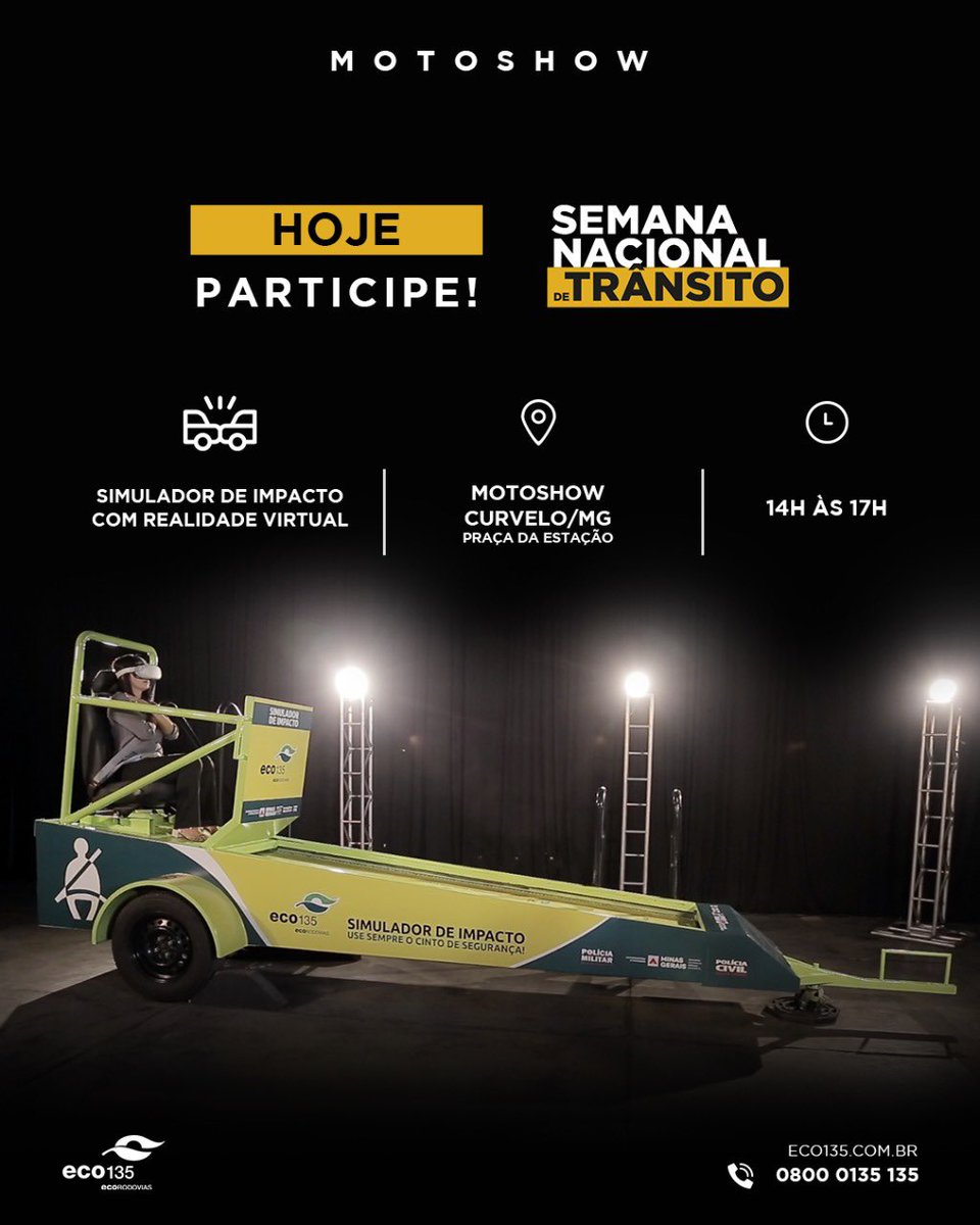 ecoviasnortemg's tweet photo. Hoje, a partir das 14h, estaremos na Praça da Estação, com o simulador de Impacto com realidade virtual. 

#eco135 #eco135emaçao #simulador #SNT #motoshow #cintodesegurança https://t.co/n38aOzgDyM