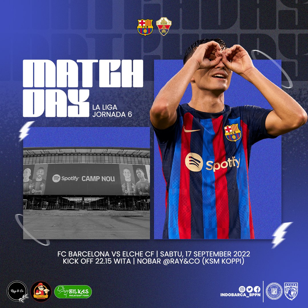 📣 INDOBARCA CHAPTER BALIKPAPAN
( @indobarca_balikpapan )
.
🏆 La liga Jornada 06
🎦  FC Barcelona vs Elche 
🏟  Camp Nou 
📅  Sabtu, 17 September 2022
⏰ K.O: 22:15 WITA
📍<a href="/Ray/">Ray Garraud</a> and Co (KSM KOPPI)
💸 Just Order
📱 082252901828
.
.
#NoBarChapterIndoBarca
#IndobarcaBalikpapan