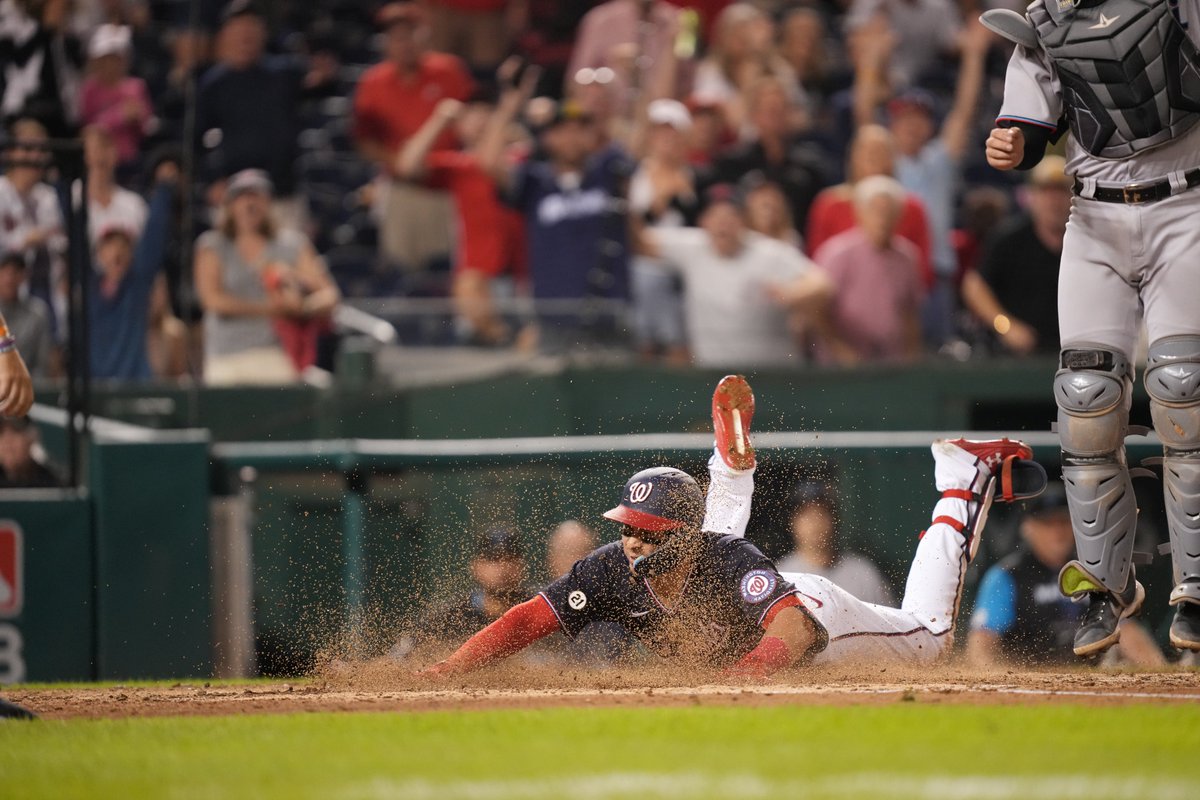 Nationals's tweet photo. After 10 years in the minor leagues:

Aug 2: 1st career HR in @MLB debut
Sept 1: walk-off HR
Sept 16: inside-the-park HR

Joey Meneses is storybook. https://t.co/H3l8GKsd71