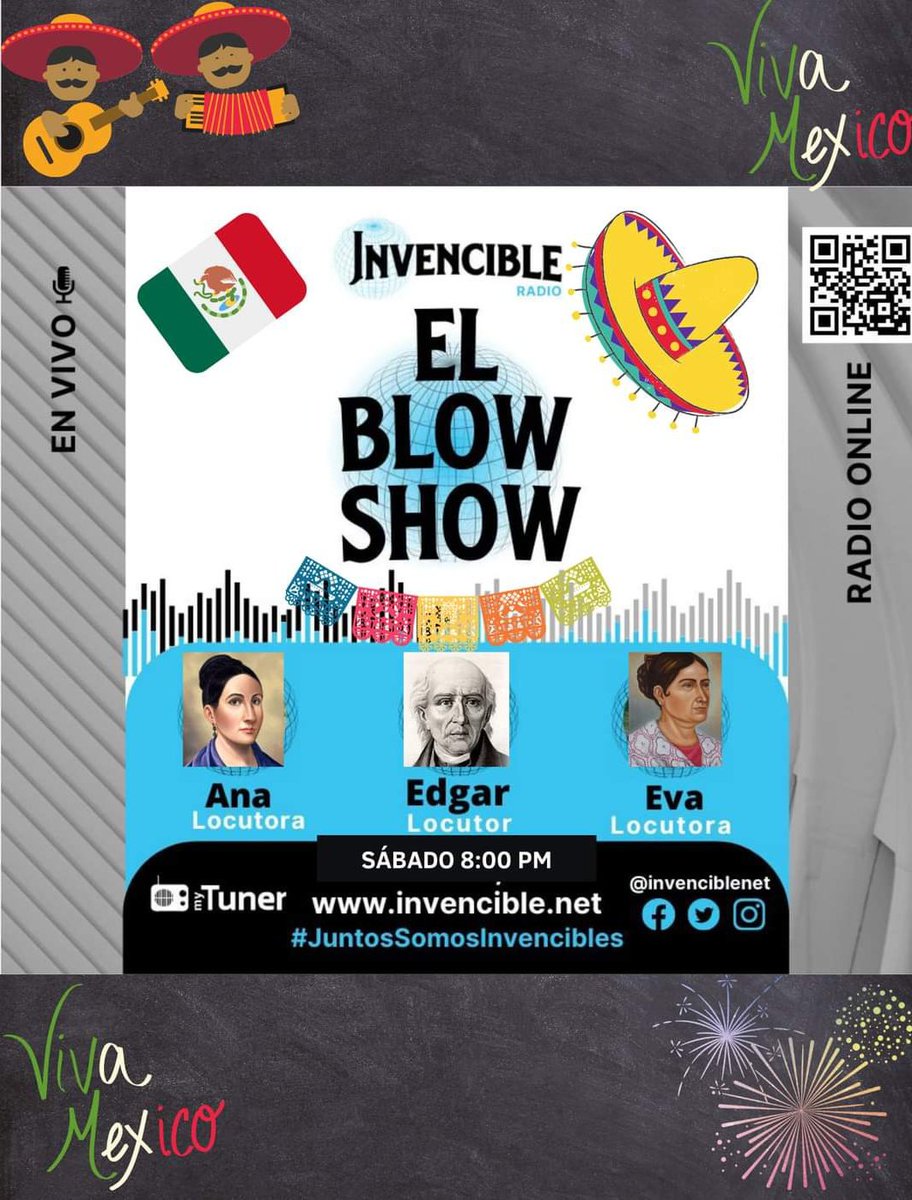 Amig@s los invitamos a escuchar la transmisión especial por las fiestas patrias 🇲🇽🇲🇽🇲🇽 que será el día de mañana sábado a las 8:00 PM.
 Estaremos hablando de pura mamada como siempre y también vamos a contar unas anécdotas bien locas 😅😅. 
Besos en el moñoñongo 🇲🇽♥️🎊
