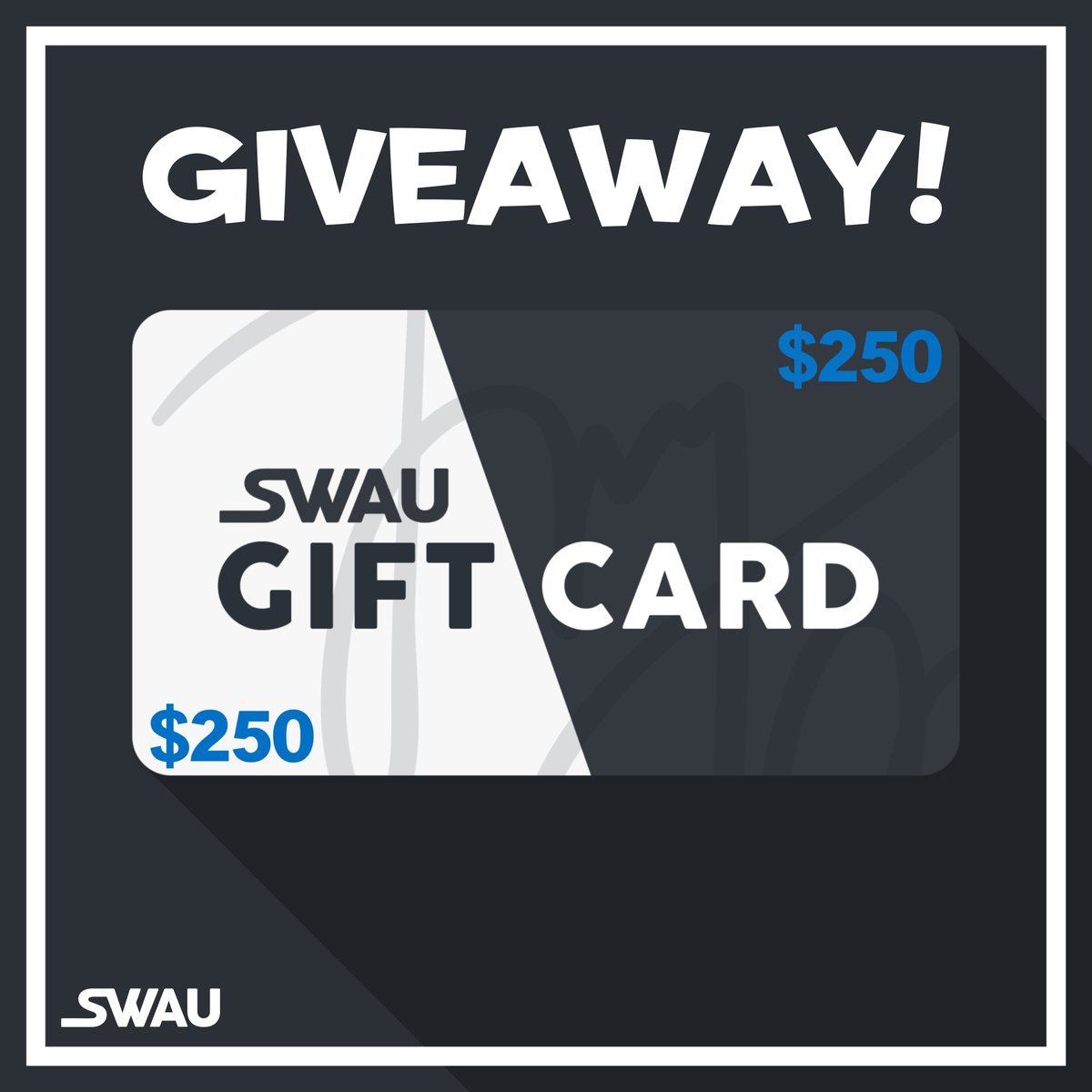 swau_official's tweet photo. Here's your chance to win a $250 SWAU gift card! Follows the rules below to enter:

- Follow @swau_official 
- Like &amp; RT
- Tag 1 friend per comment for extra entries

We will only have one lucky winner, so get as many entires in as possible. Good luck!

#swau #giveaway #giftcard https://t.co/cDCSJTAmmD