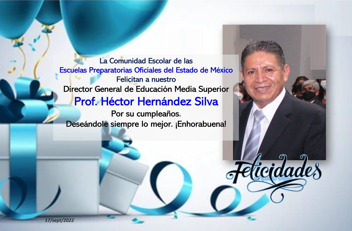 #FelizCumpleaños 
🎁La Comunidad Escolar de #EPOEM que es el subsistema educativo de #EMS más grande del #Edoméx, felicita por su onomástico a nuestro Director General Prof. <a href="/hectorhesilva/">Hector Hernández Silva</a> deseándole siempre lo mejor. Enhorabuena!🎂🎁
#ApasionadosPorServir
#Orgullosamente #EPOEM