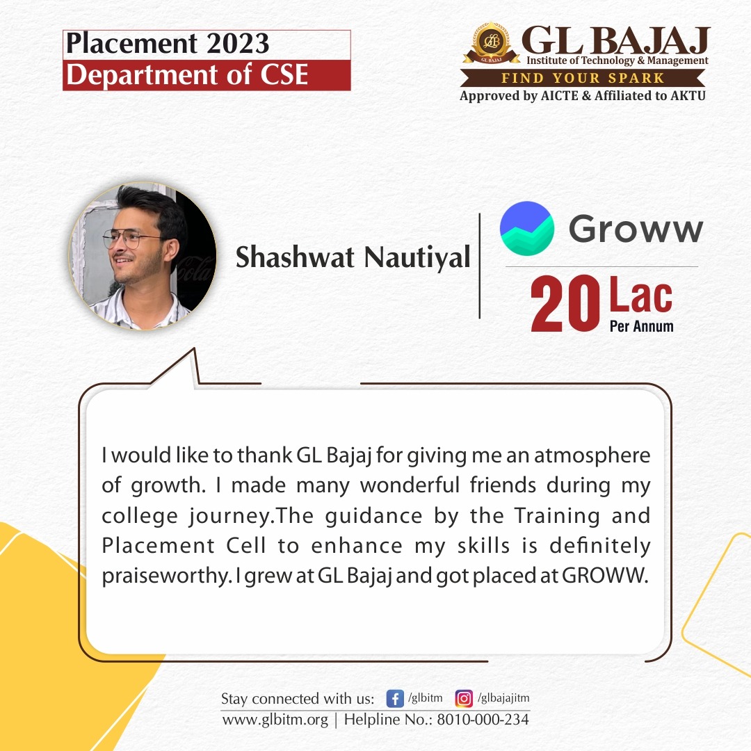 glbajaj's tweet photo. A student’s testimonial helps other students to develop a deeper connection and trust with their #AlmaMater. GL Bajaj is thankful to Shashwat Nautiyal for sharing his thoughts and recognizing the efforts the Institute.
#studenttestimonial #studentsreviews #studentsfeedback https://t.co/iM4WSeY679