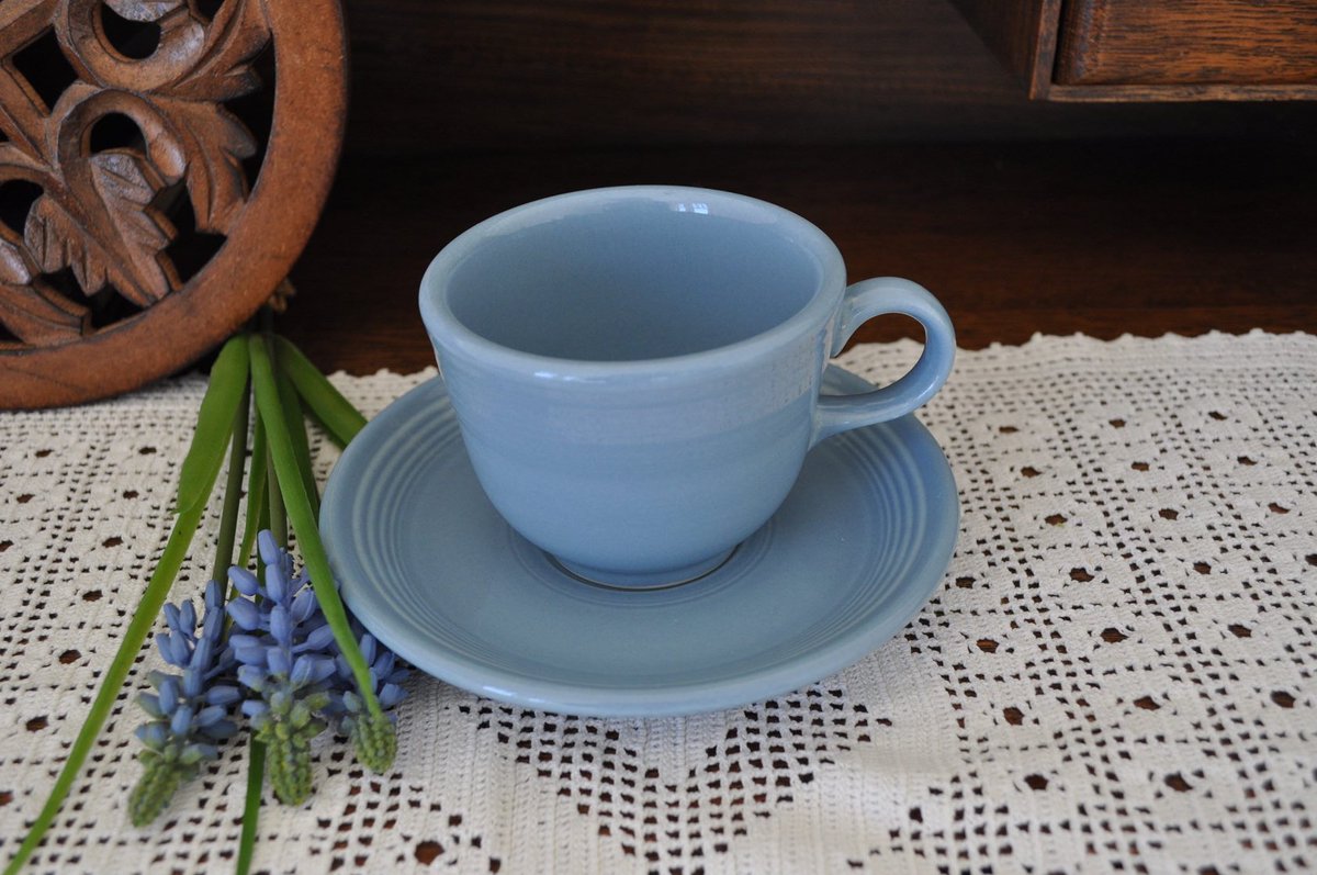 Excited to share this item from my #etsy shop: Fiestaware Homer Laughlin Pale Blue Coffee Tea Flat Cup and Saucer #homerlaughlin #cupandsaucer #vintagefiestaware etsy.me/3f01Q4g