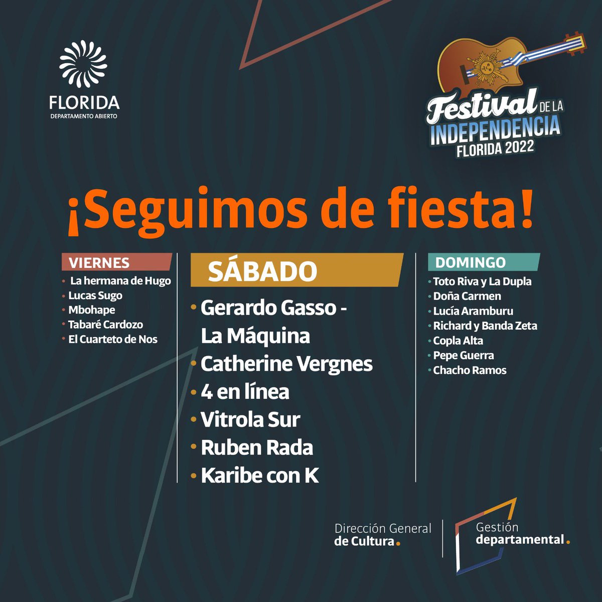¡¡Hoy seguimos de fiesta!!🥳 🎸💃
Con espectaculares shows y muchísima diversión! 
Venite, Florida te espera. 

#FestivaldelaIndependencia #Florida2022