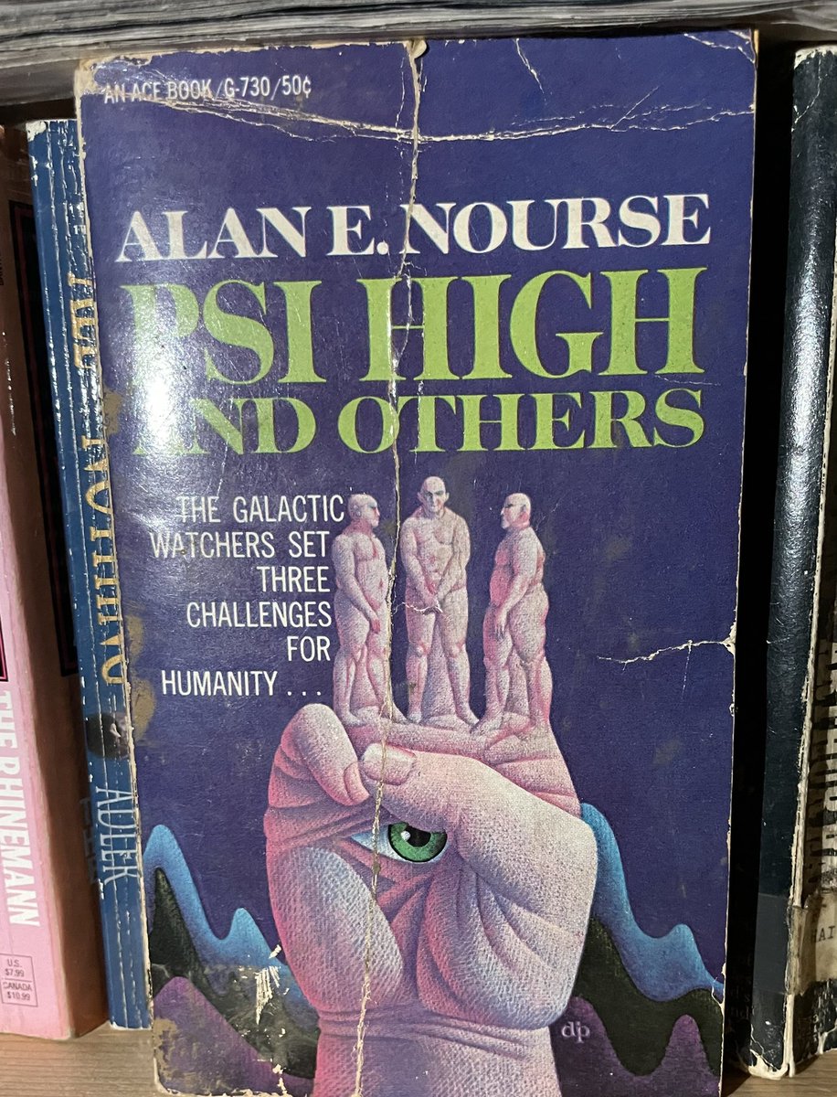 JackpotBook's tweet photo. Walked by an unfamiliar book box last night that was packed to the gills with sci-fi titles from the 60s and 70s. I think the Psi High cover is the trippiest. https://t.co/qdUA38GBnE