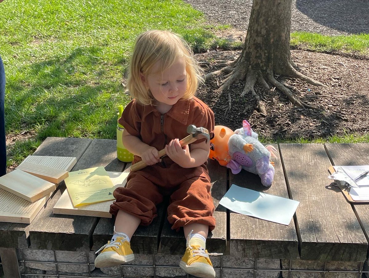 First #BmoreBlooms in the books! ☀️ Local bat expert Chris Blume takes neighbors though the steps of building a bat box in Pierce’s Park. 🦇