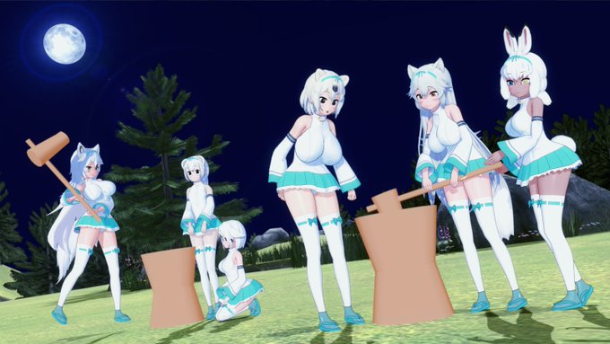 満月に餅をつくフレンズたち🎑 (1/2) 