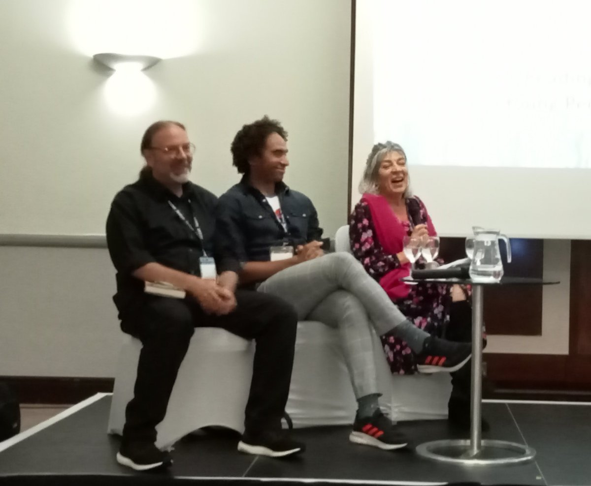 What a panel to be talking about #readingforpleasure and empowering young people through stories. @whatSFSaid @JosephACoelho and Alison David from @FarshoreBooks . #YLGConference