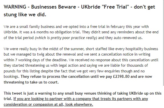 Small Businesses Beware - Don't get stung like we did by <a href="/EditorUKbride/">UKbride</a>  (click image for text)

Please RT &amp; help us spread the word so that no other small businesses get burned by this company #ukbride  #poorcustomerservice #nocompassion #noflexibility #buyerbeware #ukweddings