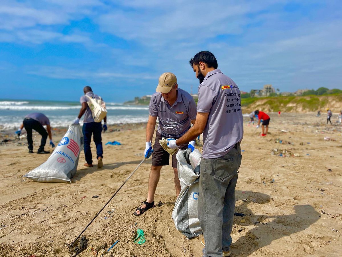 MckingtorchAfri's tweet photo. MCKINGTORCH Africa partners @DHLGlobal and @HapagLloydAG today on #worldcleanupday2022 #Letsdoitworld #WorldCleanUpDay to recover fabric waste and plastic waste from a nesting ground for turtles which suffers heavy pollution. What are you doing to help the environment? https://t.co/SxrZCbMrbJ