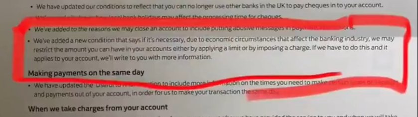 Los bancos en Inglaterra acaban de avisar a sus clientes, que 'en caso de crisis financiera' pueden congelar cualquier cuenta, quitarle dinero o limitar los pagos a mínimos. Ejemplo de @LloydsBank