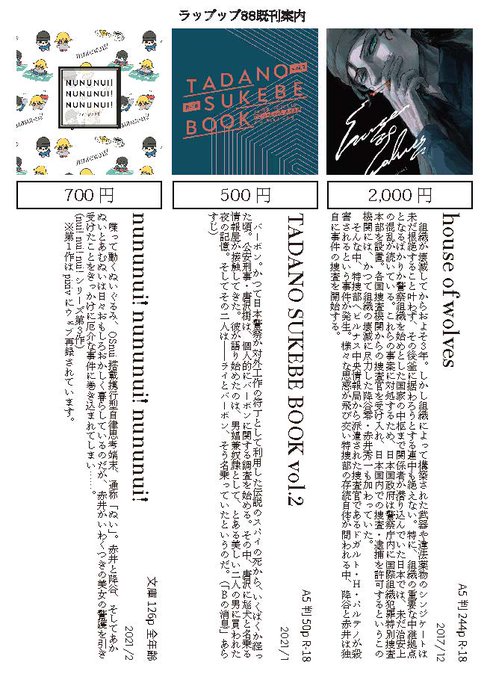 既刊について、どんなお話ですか?と時々ご質問いただき、そのたびに私のおぼつかない説明が申し訳ないので既刊のご紹介を作りました。もしかすると明日若干部印刷したものも持っていくかもしれません。もしかしたら。 