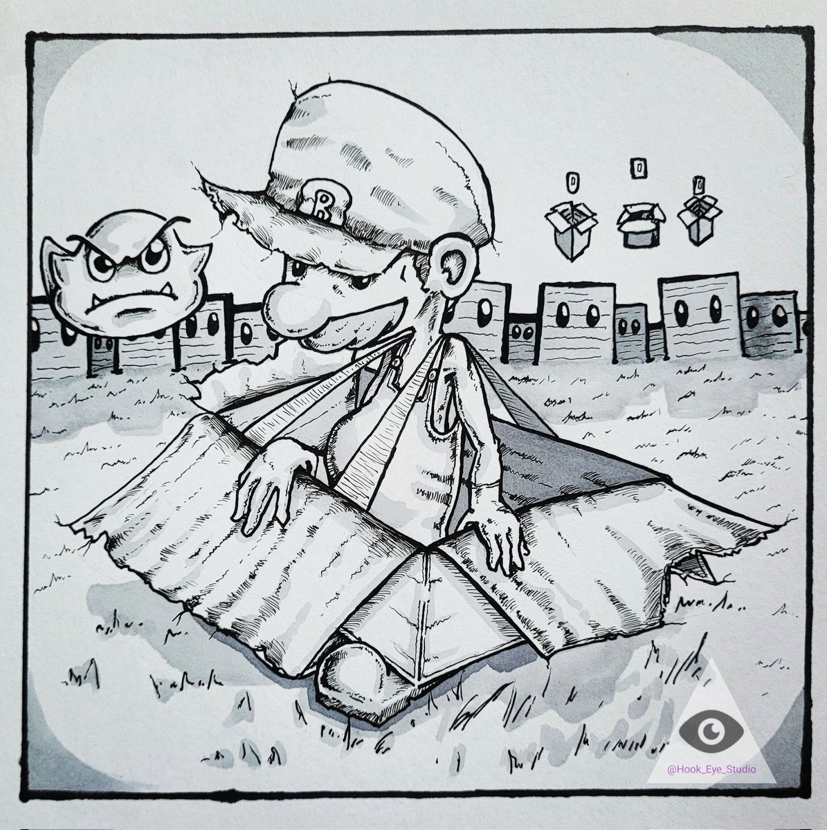 HookEyeStudio's tweet photo. Did a challenge on tiktok live where two characters had a kid. I picked #Mario and #boxtrolls 

We only had a couple hours. But I think it went well. 
I shoulda made it creepier 😌

Everyone did amazing! But I don't have thier pics 😅 

#artistsontwitter
#nintendo #illustration https://t.co/6U1I97YJId