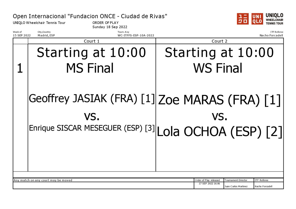 OpenRivasTSR's tweet photo. Mañana a partir de las 10 h. se jugarán las finales, masculina y femenina, en la que Enrique Siscar y Lola Ochoa lucharán por volver a llevarse el título en Rivas.

Lo harán frente al francés Geoffrey Jasiak y la francesa Zoé Maras, respectivamente.

Os esperamos! #Rivas https://t.co/9PJP509zgO