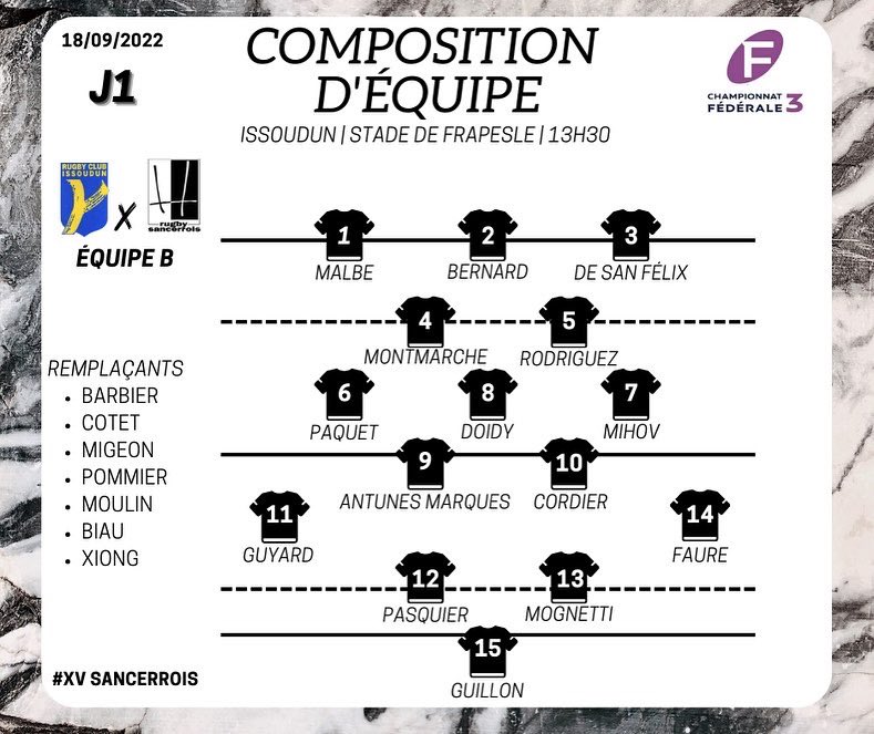 SancerroisRugby's tweet photo. Voici la composition des équipes pour notre première journée de championnat 
🖤🤍 https://t.co/W3CPurOV4m