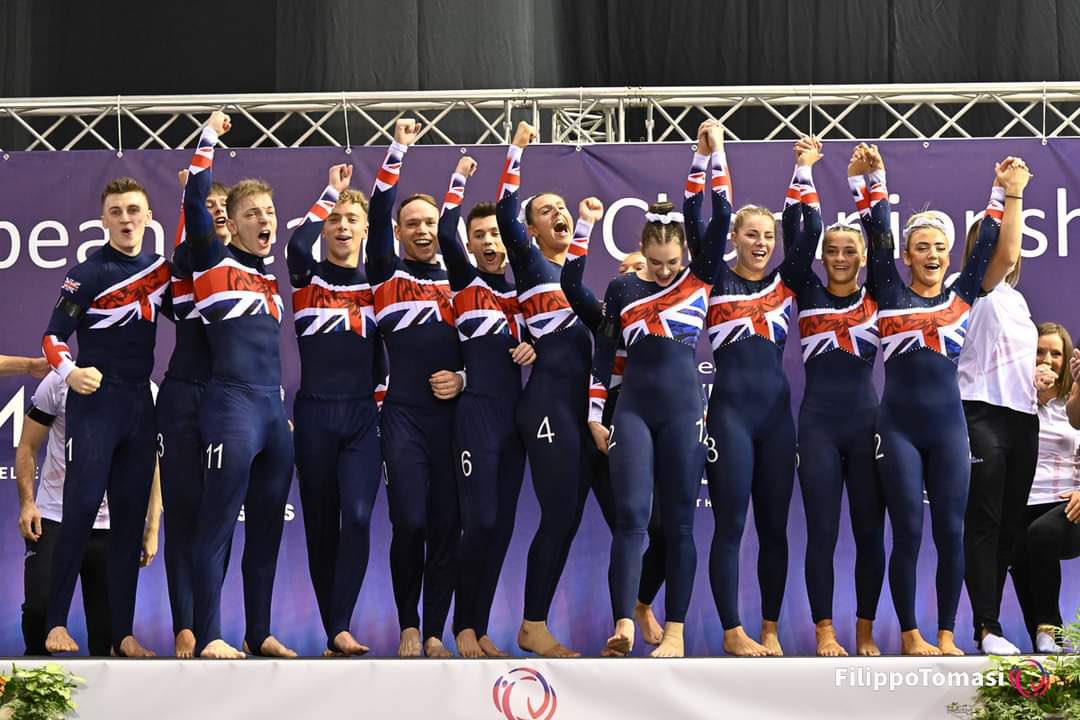 BritGymnastics's tweet photo. A historic gold for GBR’s senior mixed team 🥇

The first ever senior TeamGym gold for Britain at a major championship🇬🇧

An incredible achievement by everyone involved!

#TeamGym2022

📸 @UEGymnastics https://t.co/HUqwGjz63Y