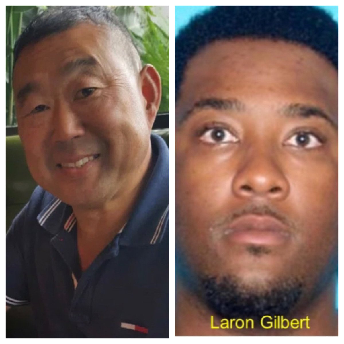 MaureenKelly415's tweet photo. Reward for tips in murder of @kron4news security guard Kevin Nishita upped to $40k. Suspect Laron Gilbert (right) is still at large. His co-defendants will be in court for prelim Monday. Kevin’s widow pleads for those who knows where Gilbert is hiding to call @oaklandpoliceca https://t.co/7yN5bX40Bu