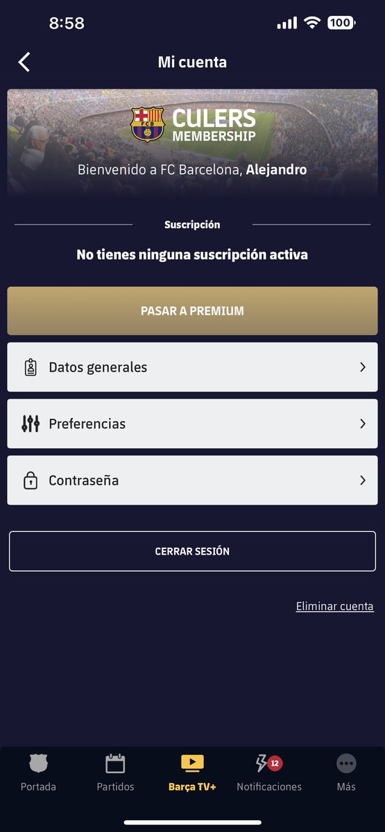 DonAlexC's tweet photo. @FCBarcelona_es Solicito ayuda @fcbarcelona, se pagó la suscripción en la app fc Barcelona, app oficial, para ver barça tv+ y la aplicación no reconoce el pago. Alguien que de ayude a solucionarlo? https://t.co/thqmvzbyE6