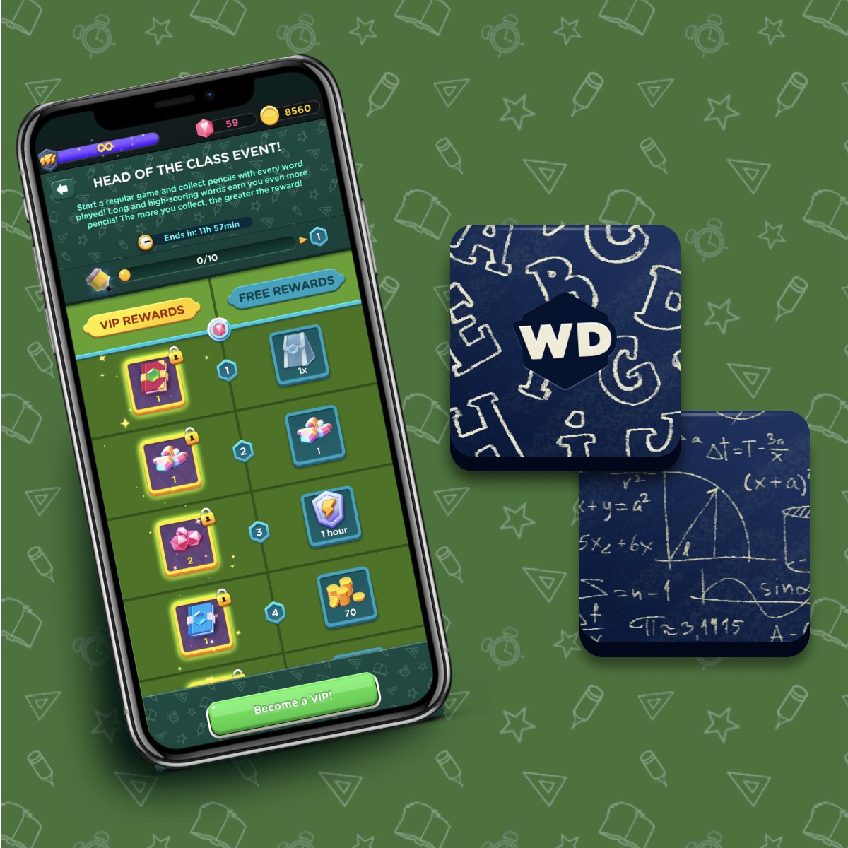 WordDomGame's tweet image. Head of the class event has started! 📚
4 New powerful boosters & 2 school-themed tiles are waiting for you inside! #WordDomination
✏️ Collect pencils with every word you make - the more you collect, the greater the reward! Let's play! 🏃 #WordDomination