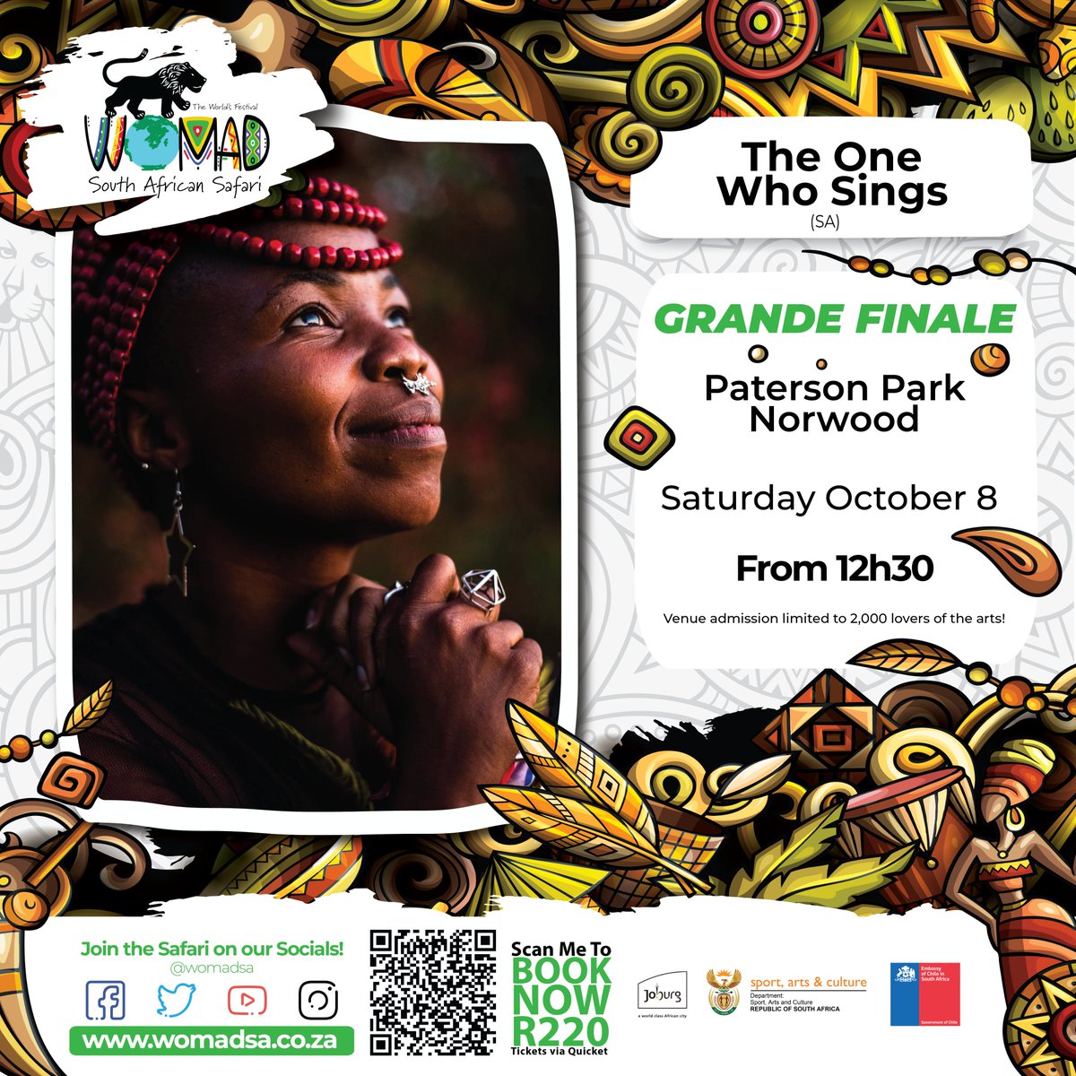 Described as one of South Africa's finest and most inspiring young singers &amp; most famously known as lead singer of Freshlyground, The One Who Sings, steps onto the WOMAD stage in collaboration with Italian icons, The Modena City Ramblers.

Quicket: qkt.io/GizKOv