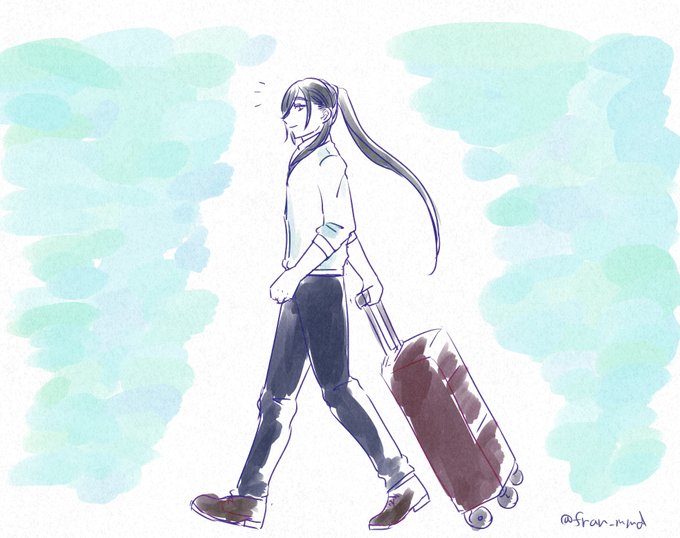 「black hair rolling suitcase」 illustration images(Latest)