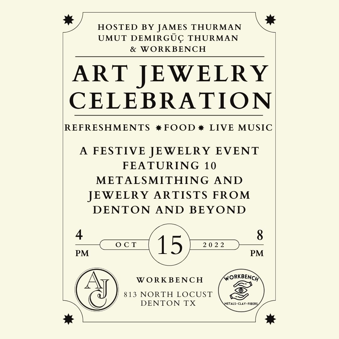 dentonworkbench's tweet photo. Join us October 15th for the first ever Art Jewelry Celebration! This event will feature art jewelers from our community and beyond. We also have the pleasure of welcoming Lyndsey Rieple for an artist talk on how to set up your own jewelry studio. More info is on our website!💍⚒️ https://t.co/YPT7lz6r5r