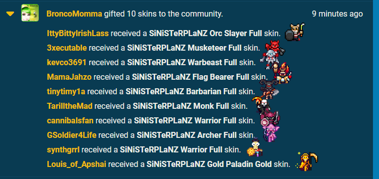 SiNiSTeRPLaNZ's tweet image. 💥 @Broncomomma53 has the #Perfect #ButtonClicker Moment with this #StreamRaiders 10 Gifted Skin Drop!  All Full Skins and 1 was GOLD! 💥

Thank You to this amazing person for the generosity and to all the #RealOnes who were gifted the skins!