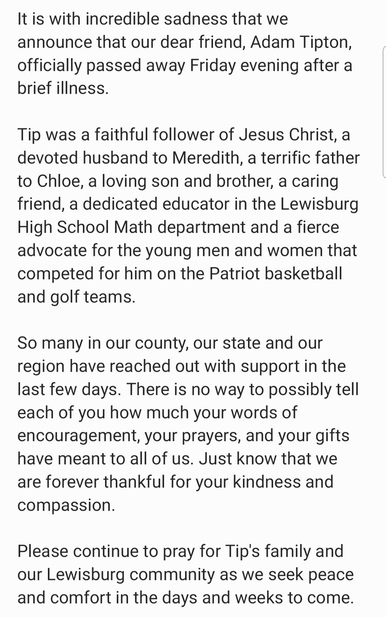 TheBurgSports's tweet photo. Official statement on the passing of our friend, Adam Tipton https://t.co/4JqFB8Kkud