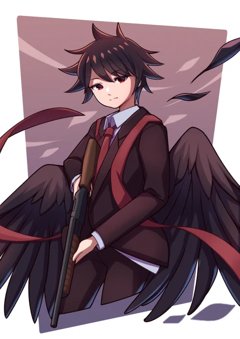 Commission for  !(Reward for tremendous supports, thank you!)If his crow avatar were human!It was a lot of fun to draw Gijinka with his ideas.I love his original crow avatar too, so please go check it out!Thank you!#commissions 