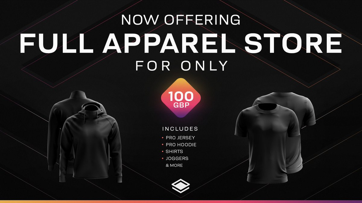 Looking to get apparel made for your esports organisation? 👕👀

We are now doing full apparel stores for only 100GBP! 🥳

Contact us today via DMs or open a ticket in our Discord for more info! (Link in bio)
